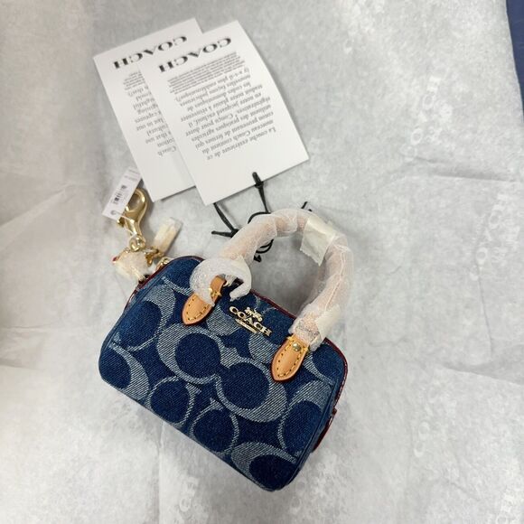 NEW Limited Coach CZ083 Mini Rowan Bag Charm In Signature Denim - Picture 4 of 7